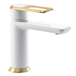 Levarto Basin Mixer Matt White & Brushed Brass