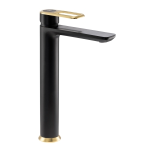 Levarto Tall Basin Mixer in Matt Black & Brushed Brass