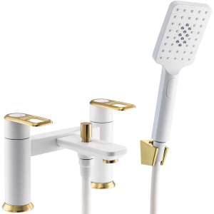 Levarto Deck Mounted Bath Shower Mixer Matt White & Brushed Brass