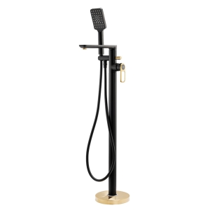 Levarto Floor Mounted Bath Shower Mixer in Matt Black & Brushed Brass