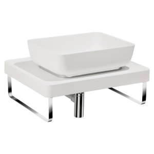 CAVA Tablet Basin in Chalk, TABLEAU Shelf in Chalk, Bottle Trap & Towel Rail in Chrome