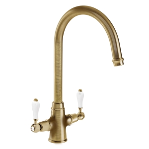 Ludlow Dual Lever Kitchen Mixer Tap in Antique Brass