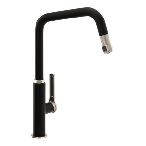 Hex Single Lever Kitchen Mixer Tap Pull Out in Brushed Nickel & Black