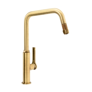 Hex Single Lever Kitchen Mixer Tap Pull Out in Antique Brass
