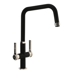 Hex Dual Lever Kitchen Mixer Tap in Matt Black & Brushed Nickel