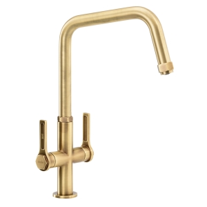 Hex Dual Lever Kitchen Mixer Tap in Antique Brass