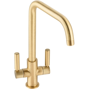 Globe Quad Dual Lever Kitchen Mixer Tap in Brushed Brass