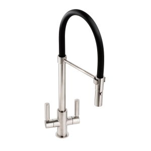 Globe Professional Dual Lever Kitchen Mixer Tap in Brushed Nickel