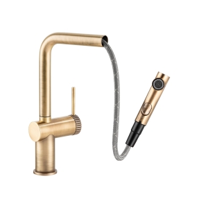 Fraction Pull Out Kitchen Tap in Antique Brass