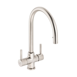 Zest Dual Lever Pull Out Kitchen Mixer Tap in Brushed Nickel