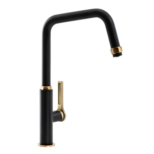 Hex Single Lever Kitchen Mixer Tap in Matt Black & Antique Brass