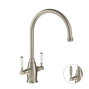 Oxbury Dual Lever Kitchen Mixer Tap in Brushed Nickel