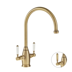 Oxbury Dual Lever Kitchen Mixer Tap in Antique Brass