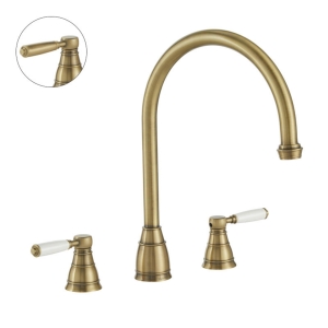 Oxbury 3 Part Kitchen Mixer Tap in Antique Brass