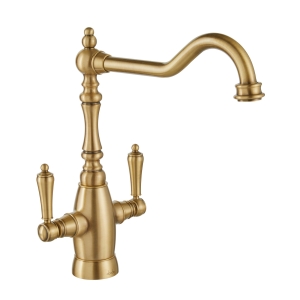 Mayenne Dual Lever Kitchen Mixer Tap in Antique Brass