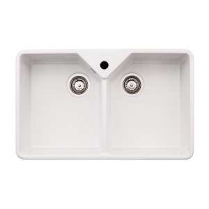 Provincial Large Double Bowl Sink in White Ceramic