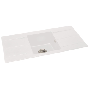 Zero Single Bowl Sink & Double Drainer in White Granite