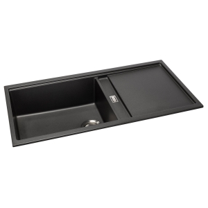 Synchronist 1.25 Bowl Large Sink & Drainer in Black Metallic Granite
